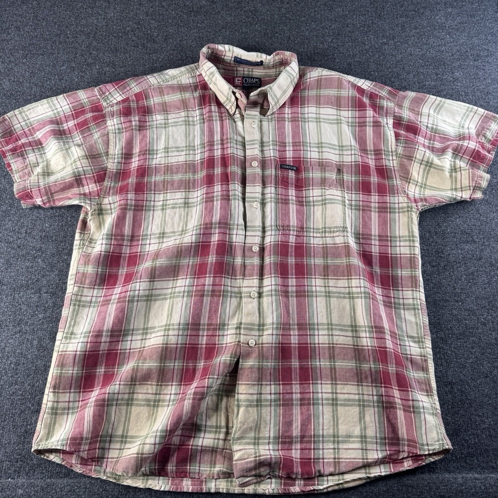 Chaps Ralph Lauren Mens XL. Linen Cotton Blend Button Down Shirt Short‎ Sleeve